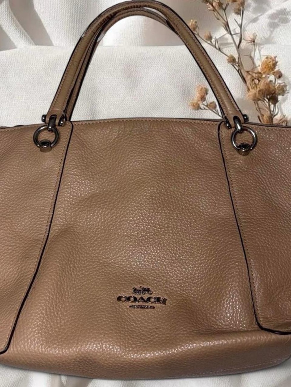 Coach Kacey Pebbled Leather Satchel Bag - Taupe